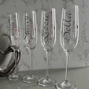 Personalised Wedding Champagne Glass | Champagne Flute | Bridesmaid, Bride, Maid of Honour, Mother of the Bride | Bridal Party