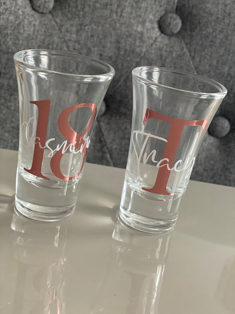 Personalised Shot Glass with Initial and Name or Age and Name.  A Pretty keepsake gift for all Occasions, Birthday, or Thank you!