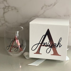 Personalised Stemless Wine Glass - Initial and Name. An all occasion special Keepsake, Birthday or Thank you gift