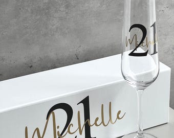 Personalised Birthday Champagne Glass | Custom Name and Age Prosecco Flute | 18th gift for her