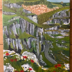 Cheddar Gorge. Acrylic Painting 9” by 12”  on block canvas