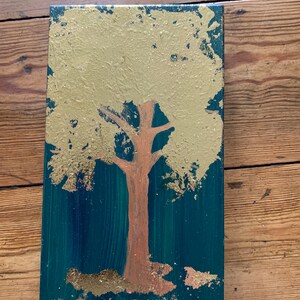 Boîte en bois bleue et verte, oeuvre d'art fluide avec des feuilles d'or de 20 x 20 cm 8 po. par 5 po. image 6