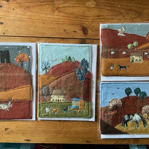 Carte de voeux. Scènes de tissu utilisant de fabuleux tweeds. 5" par 7". Une seule carte, veuillez préciser laquelle.  .
