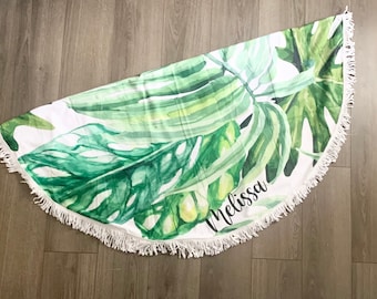 Personalized Round Beach Towel Tropical Microfiber Palm Leaves Light Weight Beach Blanket Bachelorette Party Favor Gifts |