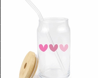 Valentine 16 oz glass with lid and straw | Gift ideas for a Friend |  Beach Pool Party | Birthday Gift Ideas | Galentine