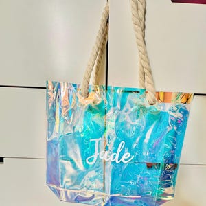 Iridescent  Tote Bag | Jute Beach Bag | Funny Beach Vacation Tote | Summer Travel Accessory | Gift for Her