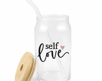 Self Love 16 oz Beer glass with lid and straw | Gift ideas for a Friend | Summer Beach Pool Party | Birthday Gift Ideas | Christmas