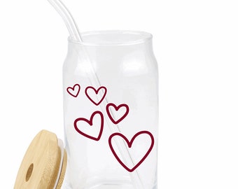 Valentine 16 oz glass with lid and straw | Gift ideas for a Friend |  Beach Pool Party | Birthday Gift Ideas | Galentine