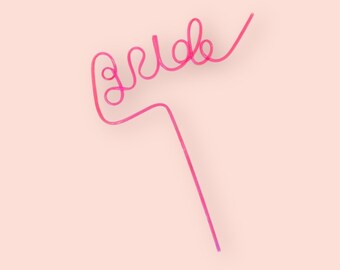 Pink Bride Script Straw: Bachelorette Party Drinkware