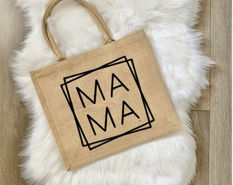 MaMa Jute Burlap Beach Bag | Gift Ideas for a Girls’ Trip Birthday Party |Mother's Day Gift | Large Tote Carryall | Mom to Be