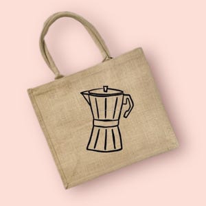 Moka Pot Jute Tote Bag - Minimalist Coffee Lover Gift, Eco-Friendly Burlap Shopping Bag, Aesthetic Italian Coffee Maker Handbag, Reusable