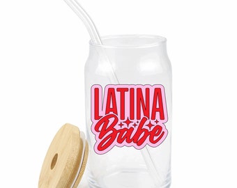 Latina Babe 16 oz Beer glass with lid and straw | Gift ideas for a Friend | Summer Beach Pool Party | Birthday Gift Ideas | Christmas