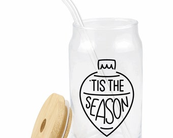 Tis the Season 16 oz Beer glass with lid and straw | Gift ideas for a Friend | Summer Beach Pool Party | Birthday Gift Ideas | Christmas