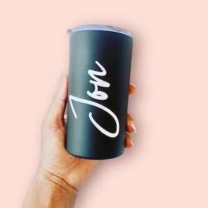Personalized Matte Black Tumbler with Lid | Custom Name Travel Mug | Groomsman Gift | Bridesmaid Proposal | Birthday Gift for Him/Her | Insu