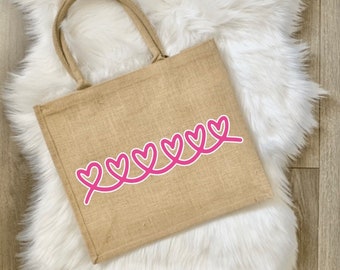 Hearted Jute Burlap Beach Bag | Gift Ideas for a Girls’ Trip Birthday Bachelorette Party |Valentine  Gift | Large Tote Carryall