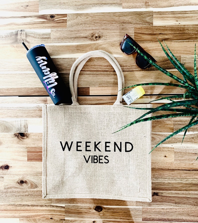 Weekend Vibes Jute Burlap Beach Bag Gift Ideas for a Girls Etsy