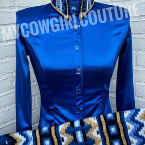 Blue Western Show Shirt Showmanship Shirt for women show shirt for women horse riding Shirt Blue Shirt with matching Pad