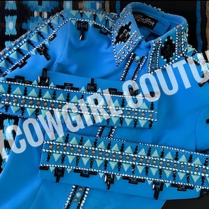 Blue Western Show Shirt Showmanship Shirt for women show shirt for women horse riding Shirt Blue Shirt with matching Pad