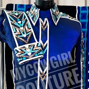 Blue Western Show Shirt Showmanship Shirt for women show shirt for women horse riding Shirt Blue Shirt with matching Pad