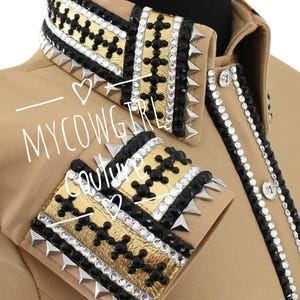 Beige & Black Western Show Shirt Showmanship Shirt for women show shirt for women horse riding Shirt beige Shirt with matching Pad