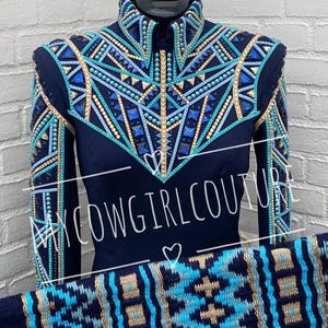 Navy blue Western Show Shirt Showmanship Shirt for women show shirt for women horse riding Shirt Navy blue Shirt with matching Pad