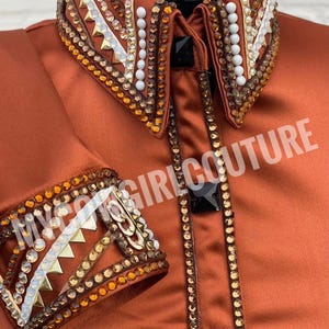 Orange Western pleasure Horse Show Shirt, Horsemanship, Women Rail Jacket, Western Show shirt