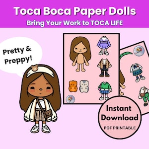 Toca Boca Pretty and Preppy Paper Dolls, Toca Boca Life World, Printable Paper crafts, Toca Boca printable, Toca quiet book