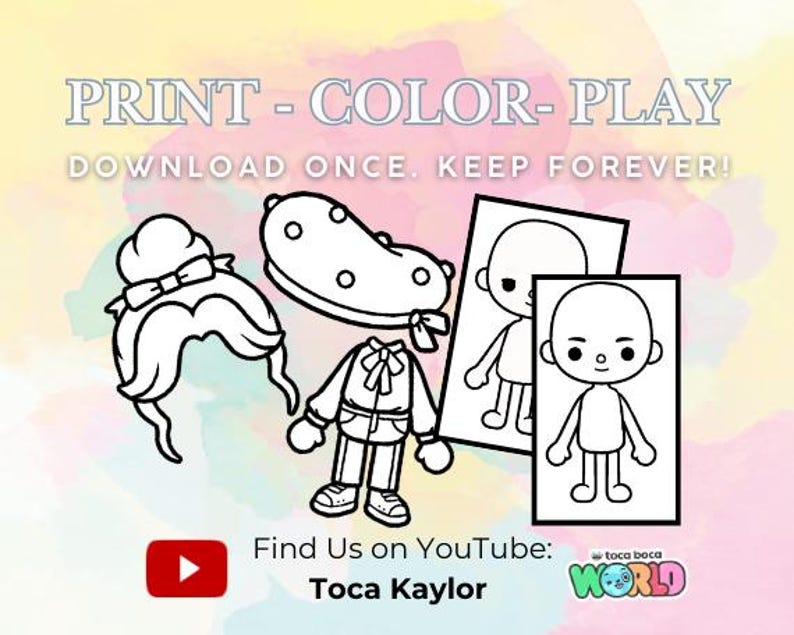 Toca Boca Paper Doll Coloring Pages: Fashion Icon Collection (digital Toca Boca Paper Doll Coloring Pages: Fashion Icon Collection (digital