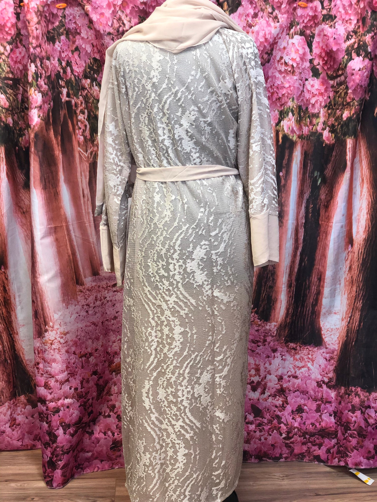 beige kimono abaya