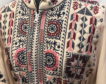 Vestido palestino de henna thobe beige con varios colores