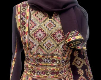 Purple Palestinian henna wedding thobe embracing tradition