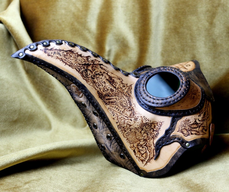 Customized Leather Full Plague Doctor Mask that fits Over Glasses