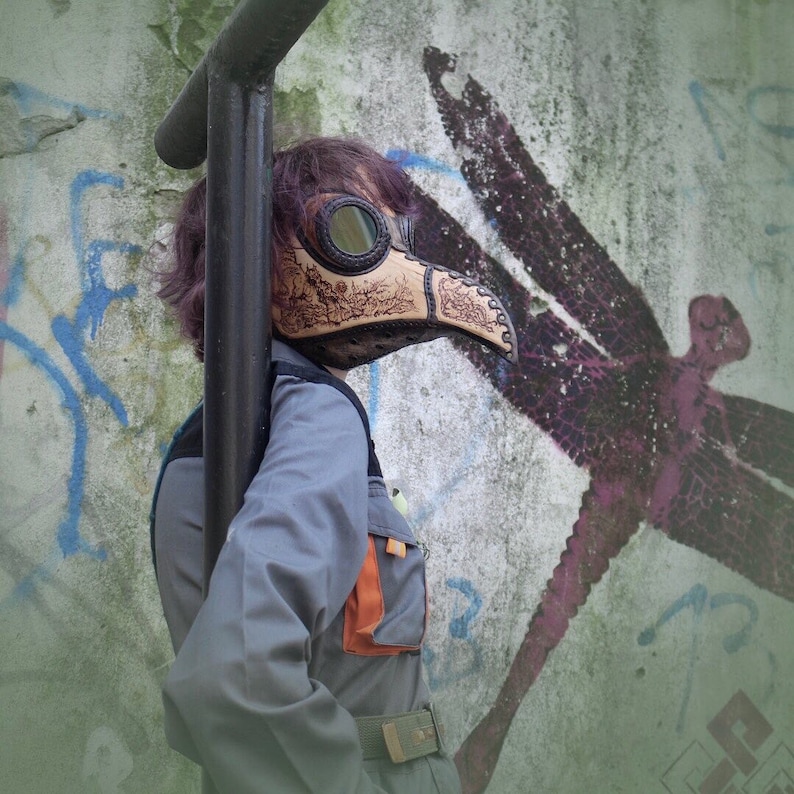 Customized Leather Full Plague Doctor Mask that fits Over Glasses