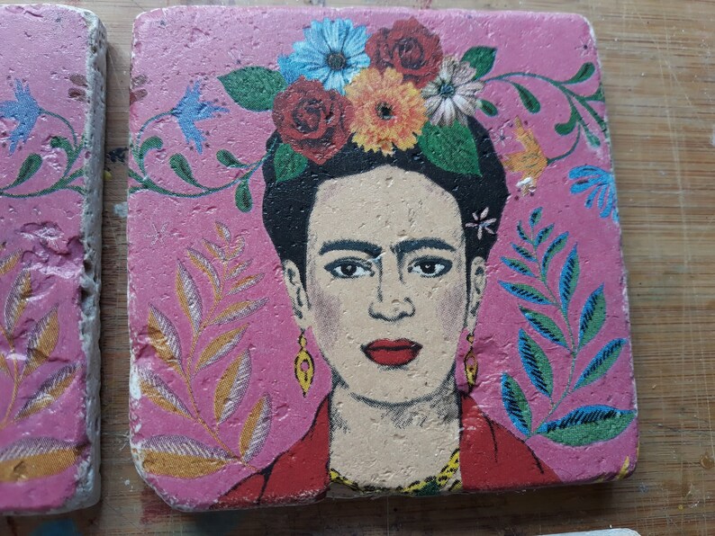 Frida Kahlo Stone Tile Coasters Travertine Tile Coasters Etsy UK