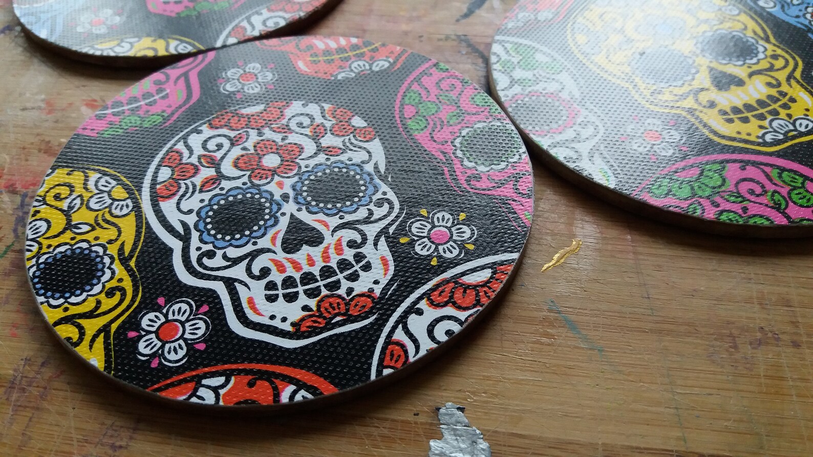 Set of 4 Sugar Skull Coasters decoupaged round coasters day Etsy