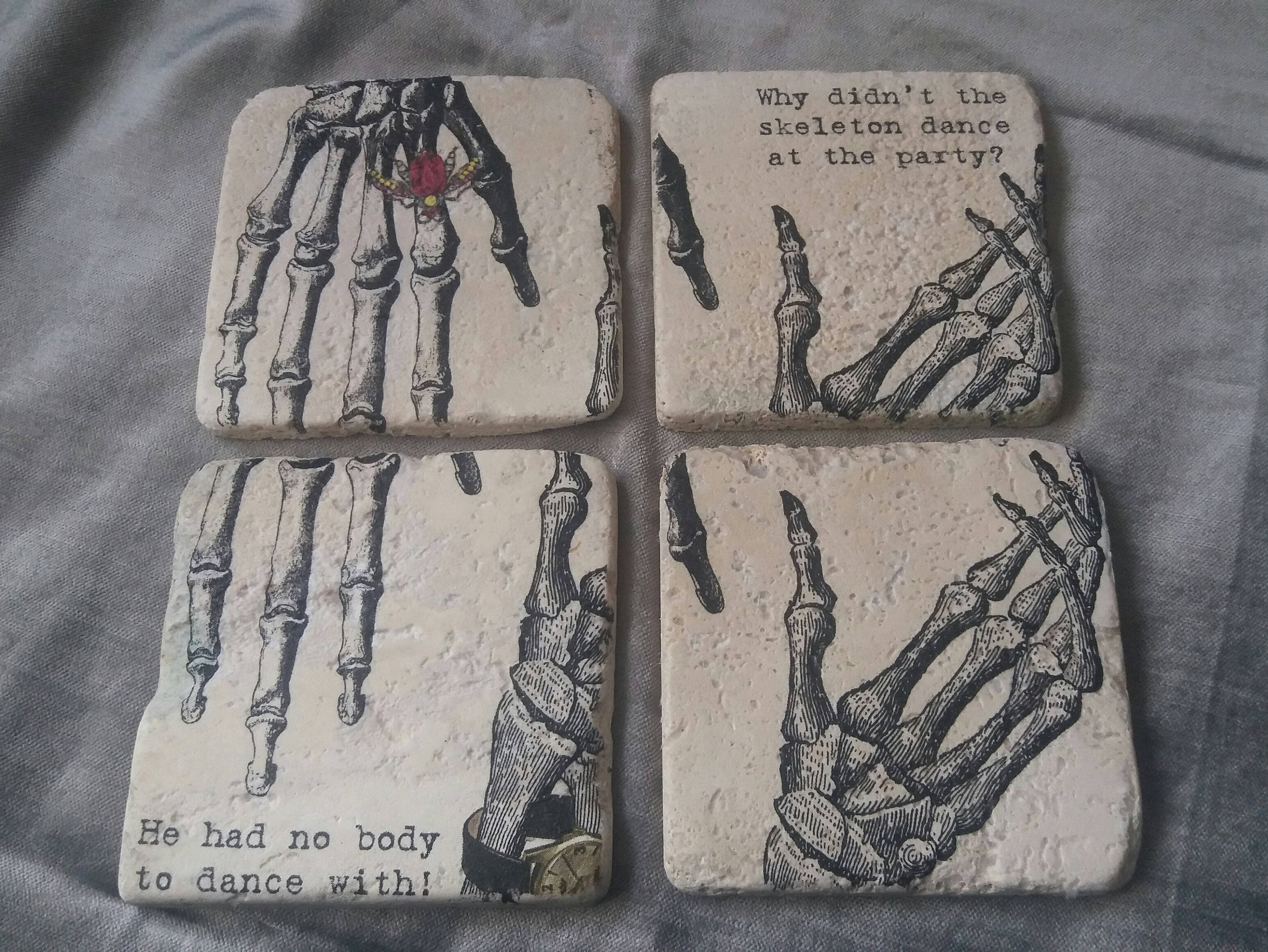 Coasters Skeleton Stone Tile Coasters Travertine Tumbled Etsy