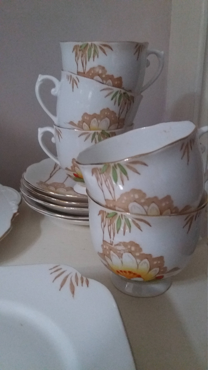 Roslyn Fine Bone China Tea Set Art Deco Lily Pattern Etsy