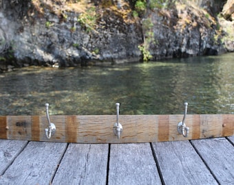 Oak wine barrel coat rack