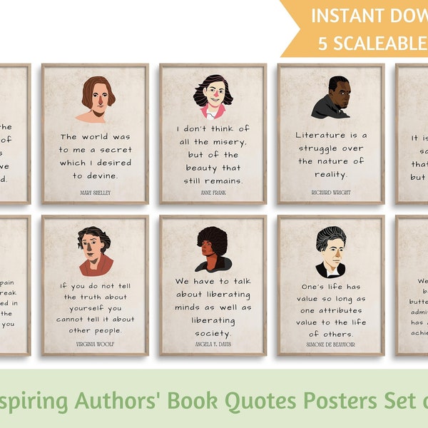 Inspiring Authors Book Quotes Posters Bundle Lot de 10, Décor de salle de classe de littérature anglaise, Série d'affiches Changemaker, Diversité