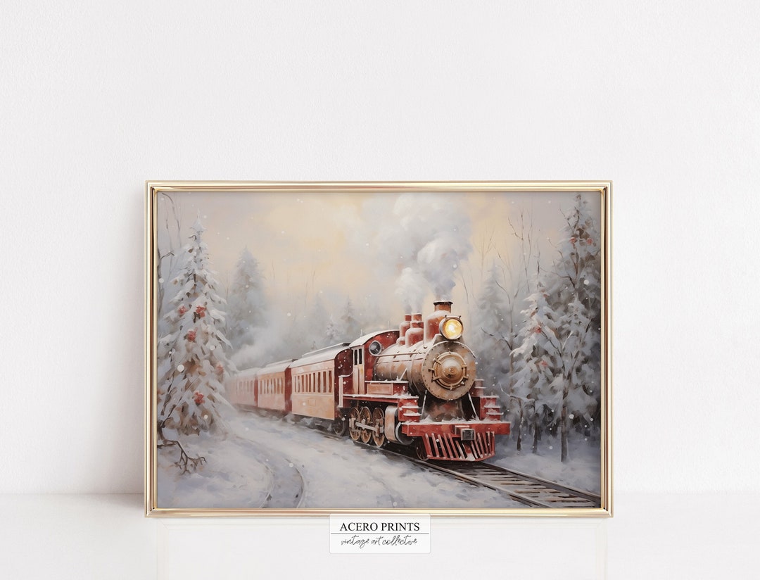 PRINTABLE Winter Christmas Wall Art, Christmas Train and Snowy