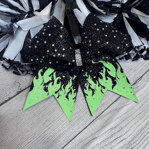 Neon Flame Cheer Bow – Glitter Cheerleading Bow with Rhinestones – Competition Cheer Hair Bow - Sparkly Rhinestone Cheer Bow - Cheer Gift
