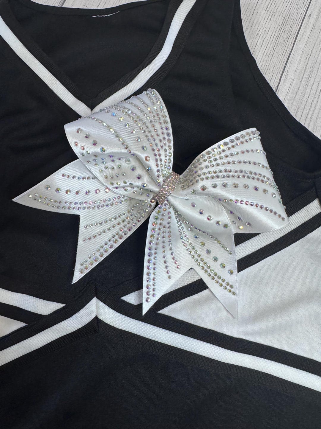 White Satin AB Rhinestone Cheer Bow | Cheerleader Gift | Sparkle ...