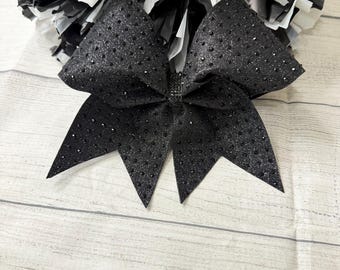 Premium Black Rhinestone Cheer Bow – Sparkly Glitter Bow with Rhinestone Center - All Black Rhinestone Cheer Bow - Competition Cheer Bow