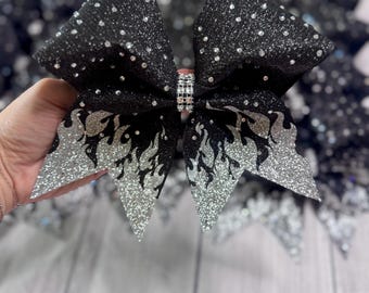 Flammen Cheer Schleife - Strass Schleife - Wettbewerb Schleife - 3-Zoll Bögen - Cheer Schleife - Glitzer Schleife - Cheerleader Schleife - Team Schleife - Tanz Schleife