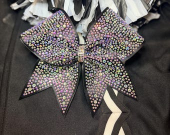Black Rhinestone Cheer Bow | AB Crystal Bling Bow | Fully Crystallized Competition Bow | Sparkle Cheer Bow | Custom Team Bow | Satin Bow