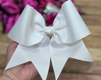 White Cheer Bow - Try Out Bow - Dance Bow - School Spirit Bow - Gift For Girls - Sports Bow - Hair Accessories - Cheerleader Gift - Hair Bow