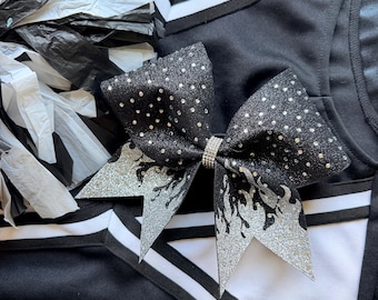 Flame Cheer Bow - Black Rhinestone Bow - Competition Bow - Glitter Bow  - Cheerleading Bow