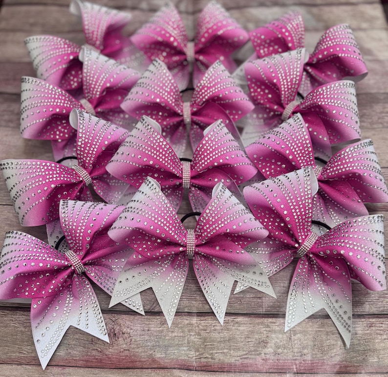 Pink Rhinestone Bow Pink Rhinestone Cheer Bow | Breast Cancer Awareness Glitter Hair Bow ...