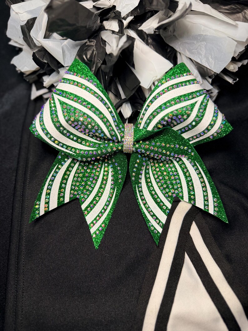 Green and White Rhinestone Cheer Bow – Radiant Burst Cheer Bow ...