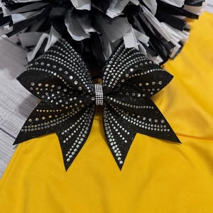 ブラックラインストーンチアボウ – プレミアムグリッターチアリーディングボウ – 競技チアボウ – クリスタルまたはABラインストーンチアボウ – キラキラボウ